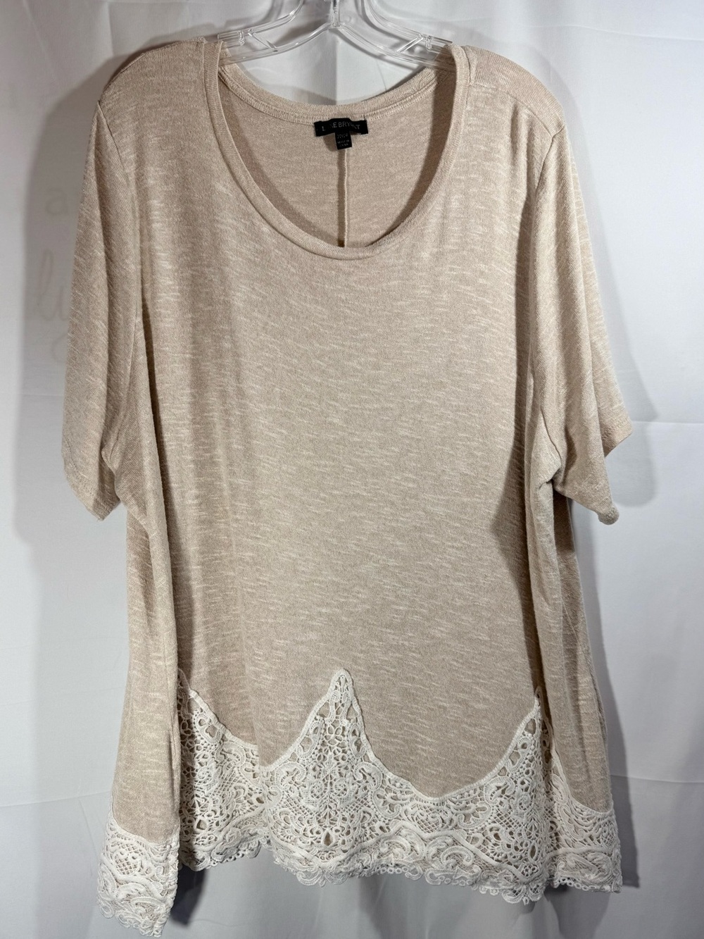 Lane Bryant Beige Short-Sleeve Knitted Blouse With Lace Hem Size 22/24